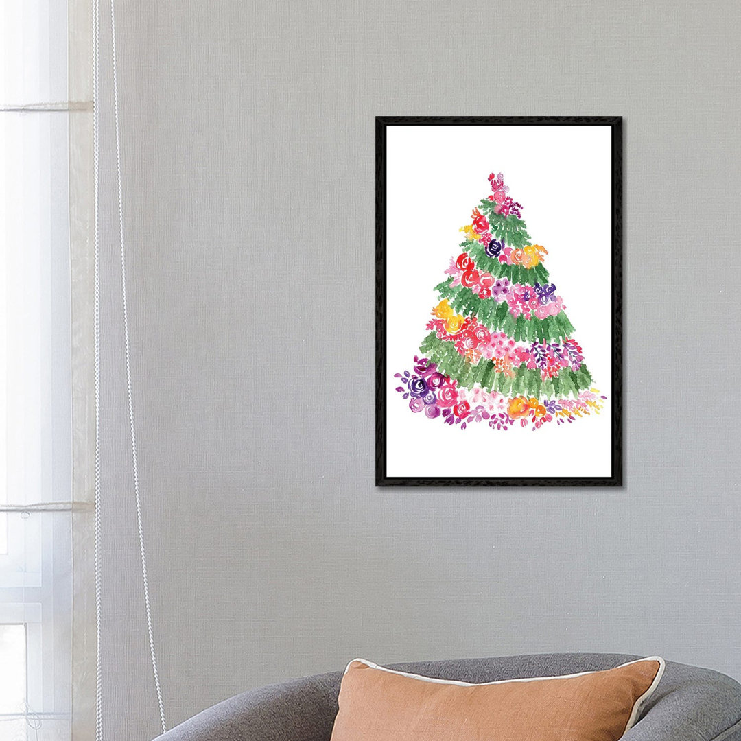 Floraler Weihnachtsbaum von Blursbyai - Galerie-verpackte Leinwand Giclée auf Leinwand