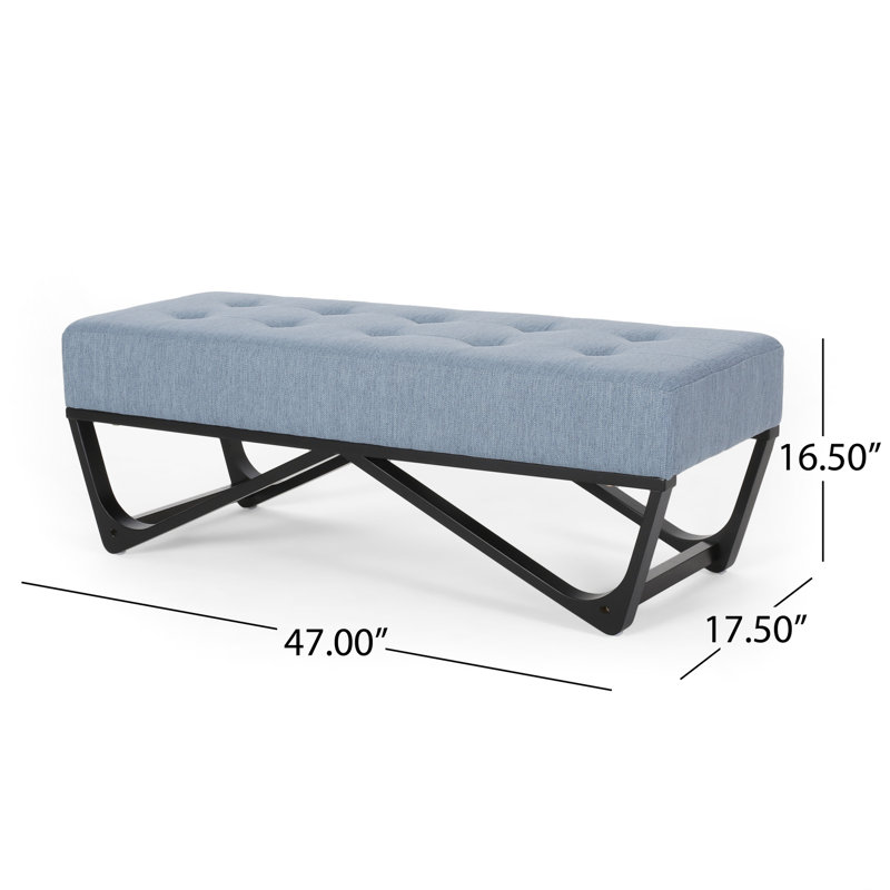 Élégant banc avec structure en tissu et pieds gracieux avec pieds capitonnés en faux bois, Beige