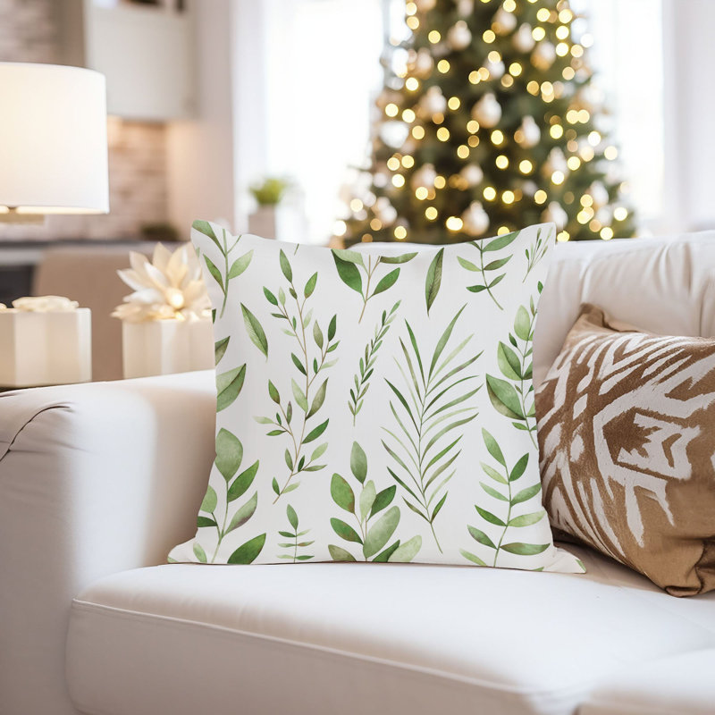 Botanical Leaves Pattern VI Cottage Throw Pillow Cover, Square 16"