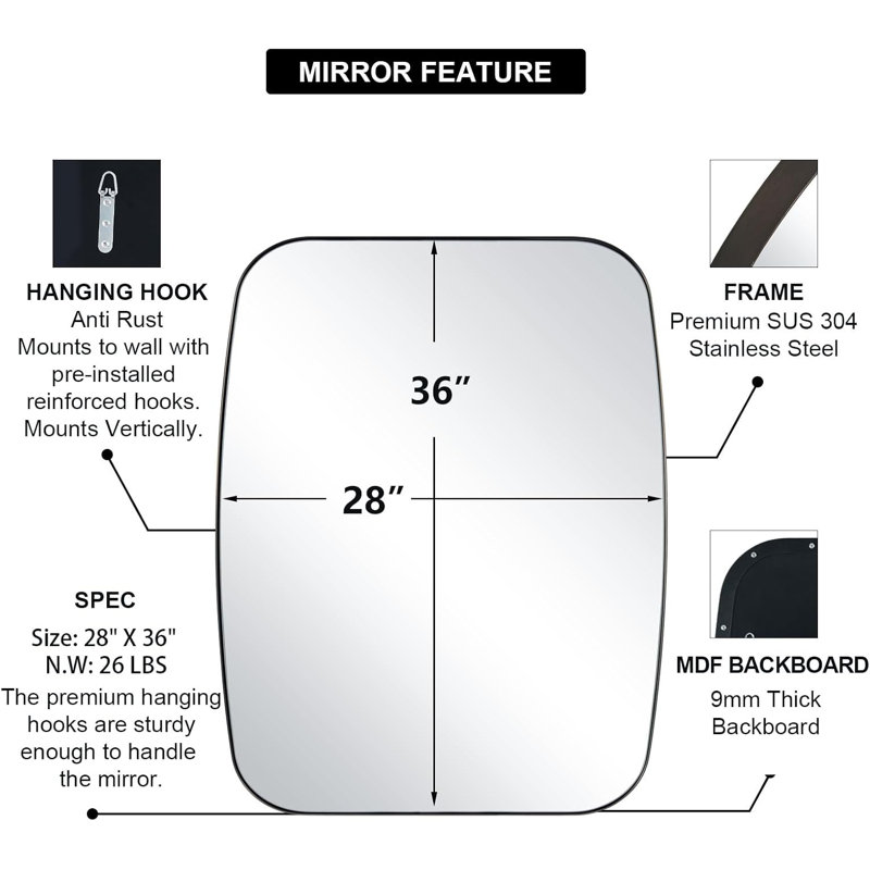 Miroir de salle de bain ovale moderne | Cadre, 36 po x 28 po, Bronze brossé