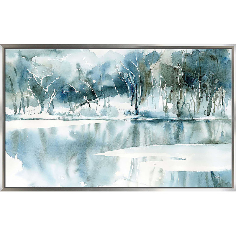 «Blue Reflections» par Katrina Pete - Peinture, Cadre flottant argent, H 31,5 po x l 51,5 po x P 2 po