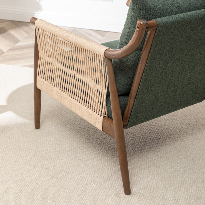 Radimir Upholstered Armchair With Solid Wood Arms, Green Polyester