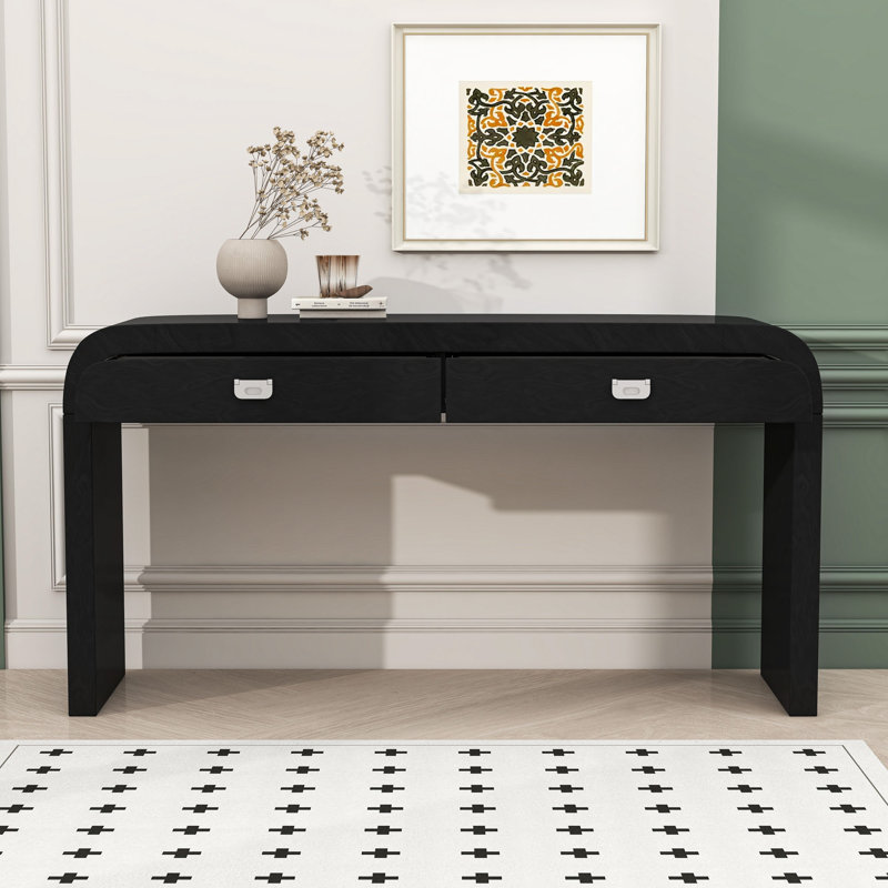 Console en bois avec 2 grands tiroirs, Noir