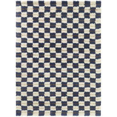 Uribe Navy Modern Checkered Shag Area Rug
