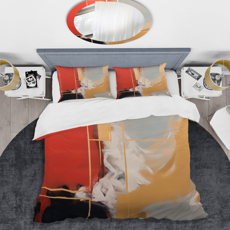 Ensemble de housse de couette jaune et rouge, Housse de couette pour très grand lit et 2 très 