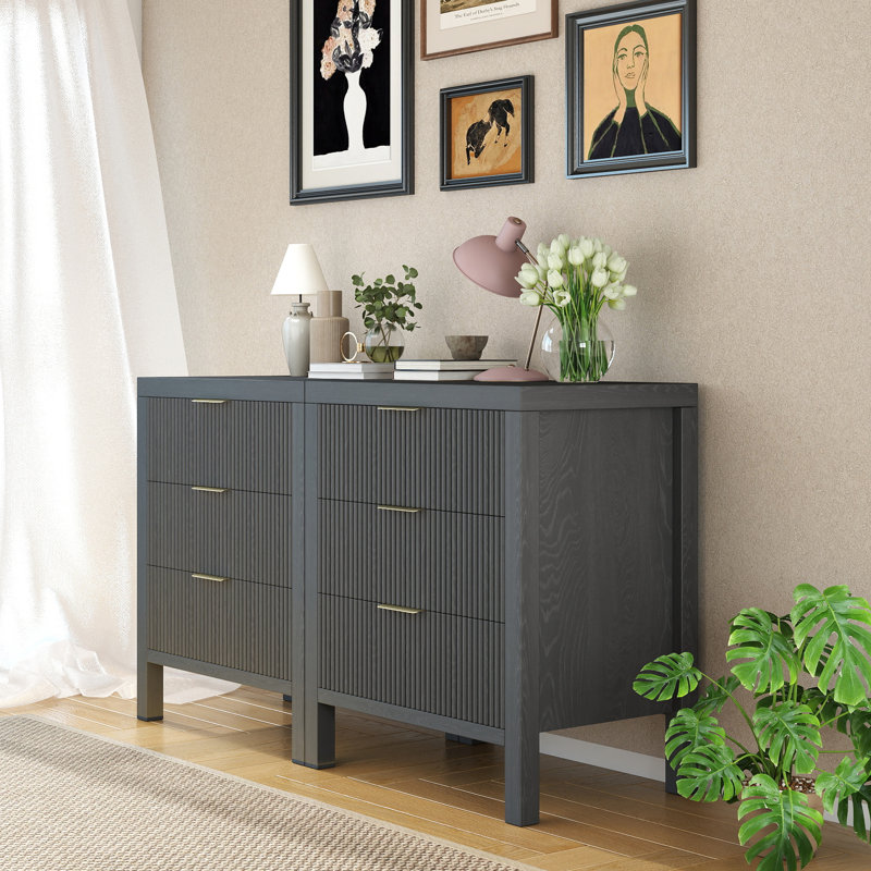 Ensemble de table de chevet 3 tiroirs (ensemble de 2), Blue