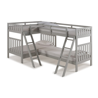 Lit superposé simple en bois avec rallonge quadruple Inola Aurora, convertible en trois lits séparés, en pin brésilien durable qui répond aux normes de sécurité et qui est idéal pour les chambres de jeunes et d'amis