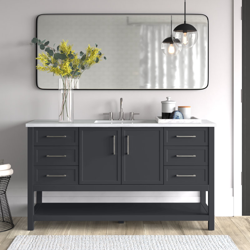 Vicini 60" Single Bathroom Vanity Set, Dark Gray/Brushed Nickel