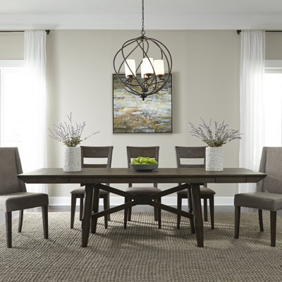 Berns 6 Piece Trestle Table Set w/ 4 Upholstered Chairs & 1 Bench