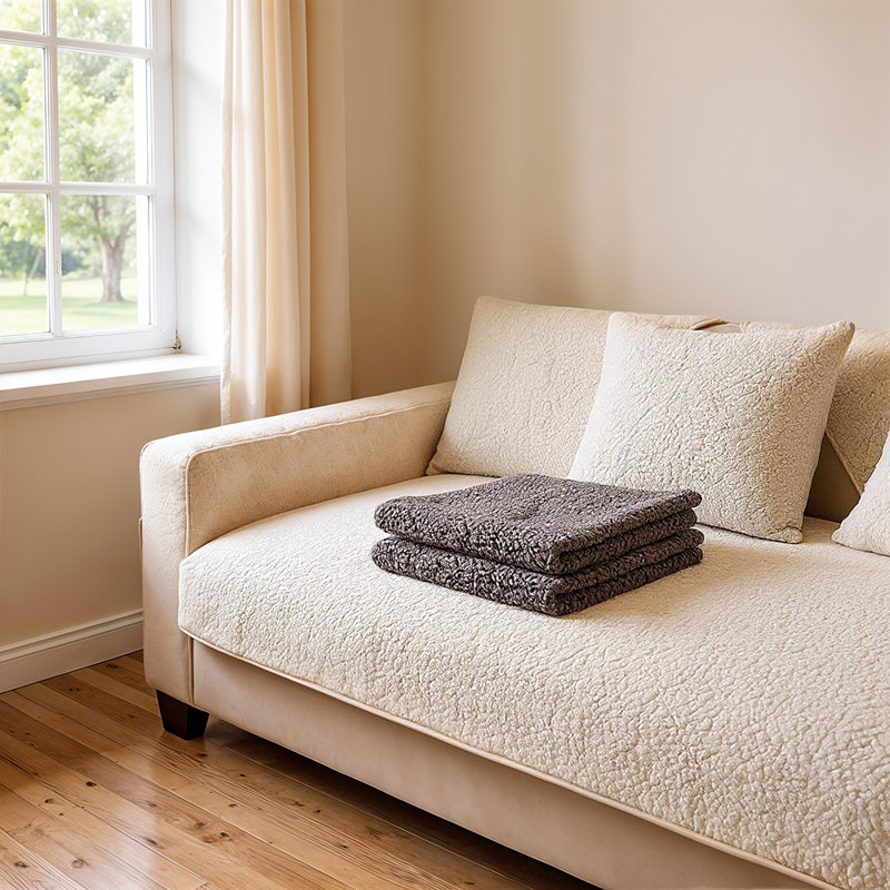 Polyester Sofa Slipcover, Beige, 90cm H x 240cm W x 90cm D