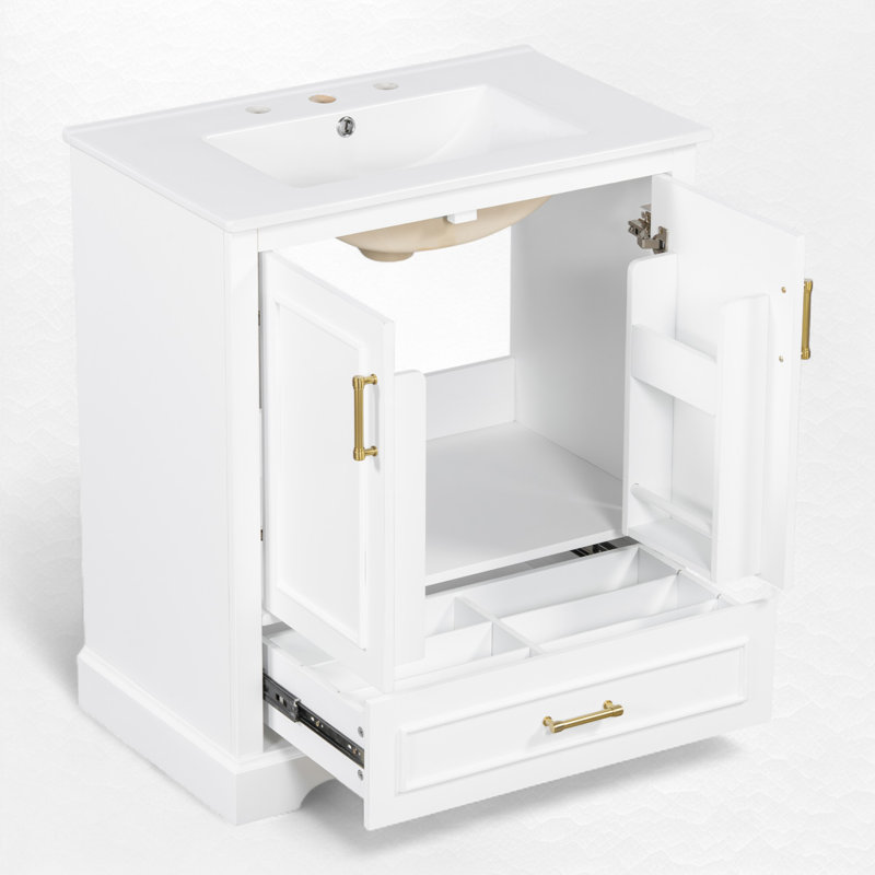 Meuble-lavabo simple 30 po avec comptoir en céramique, Blanc
