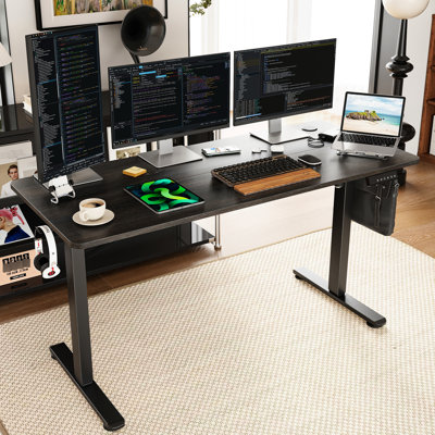 Standing Desk Adjustable Height For Home Office Use, 40x24 Inch, White Color, Rectangular Computer Table, T-shape Base, Metal & Wood Material, Manual
