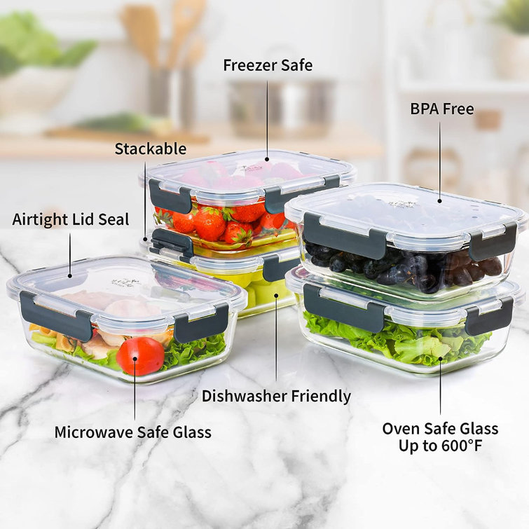 NutriChef 10 pc. Stackable Borosilicate Glass Food Storage