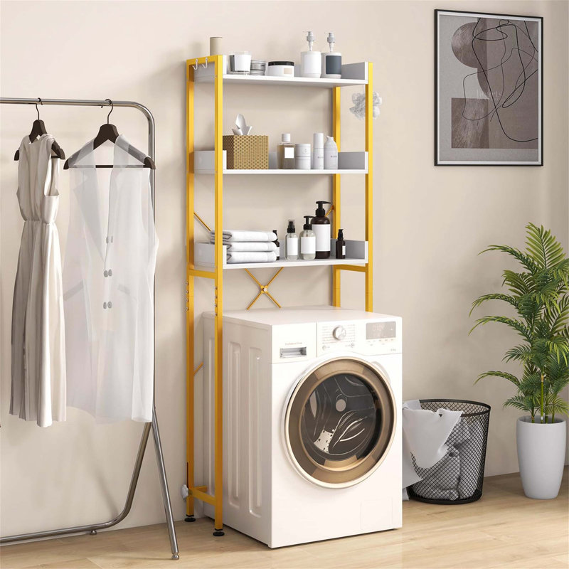Compact Bathroom Cabinet Freestanding Over The Toilet Storage, Gold/White