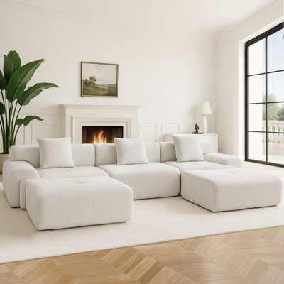 Corduroy Modern Compressed Block Sectional Couch