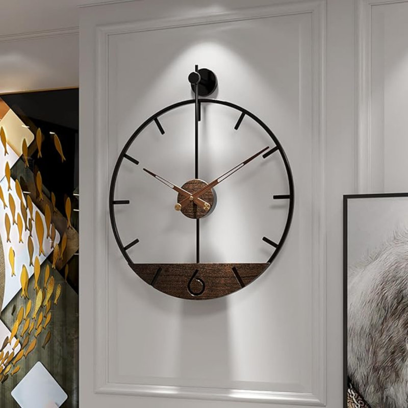 Horloge murale moderne à cadran en noyer, grande horloge murale simple en métal à cadre mural simple pour la décoration de salon, de cuisine, de chambre à coucher, de bureau, d'idée de cadeau fait à la main