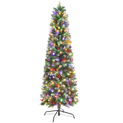 6Foot Pre-Lit Slim Pencil Artificial Christmas Tree With Multi-Color LED Lights