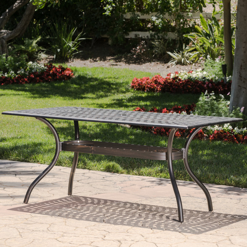 Table de patio rectangulaire 68 po avec ornement en cuivre, fonte rectangulaire en aluminium Elegance