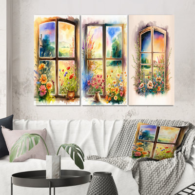 " Summer Sunset Floral Window " 3 - Pieces