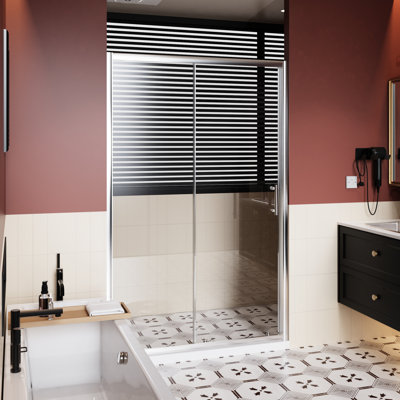 Single Sliding Shower Door 72.In H X 48.In W - Tempered Glass, Black Stainless Steel Handle, & Construction 1/5 Inch Stylish Waterproof