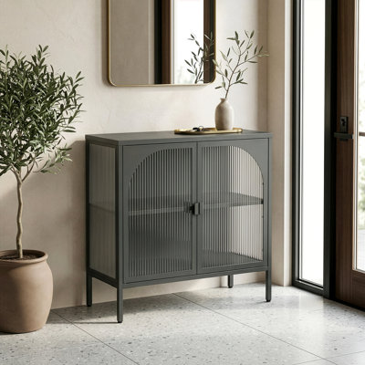 Benoît 31.56-inch Black Two Door Metal Sideboard with Fluted Clear Doors