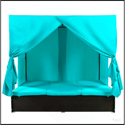U_STYLE Méridienne double d'extérieur avec rideaux, méridienne d'extérieur avec dossier réglable, causeuse en acier robuste pour la cour, la piscine et la terrasse
