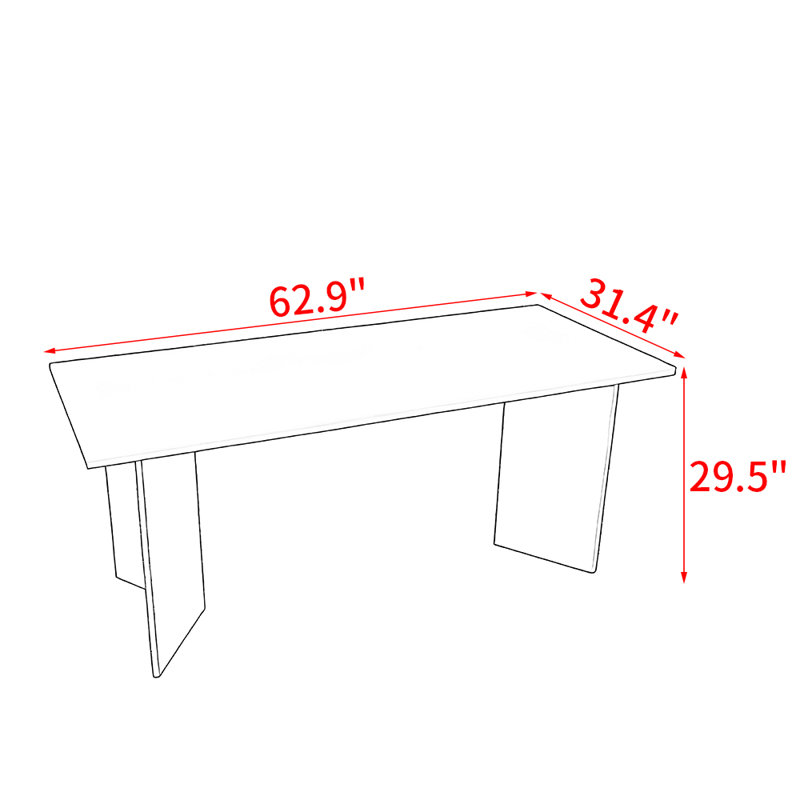 Table de salle à manger moderne simple en bois massif et acrylique, H 29,5 po x L 62,9 po x l 31,4 po