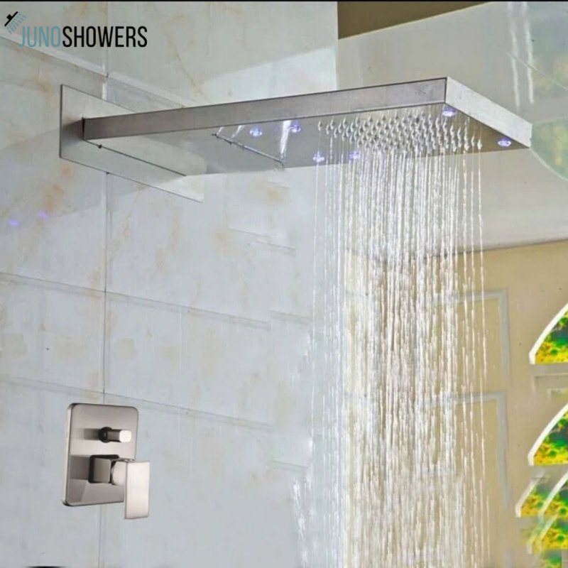 Juno Brushed Nickel LED Shower-head Waterfall Rain Shower