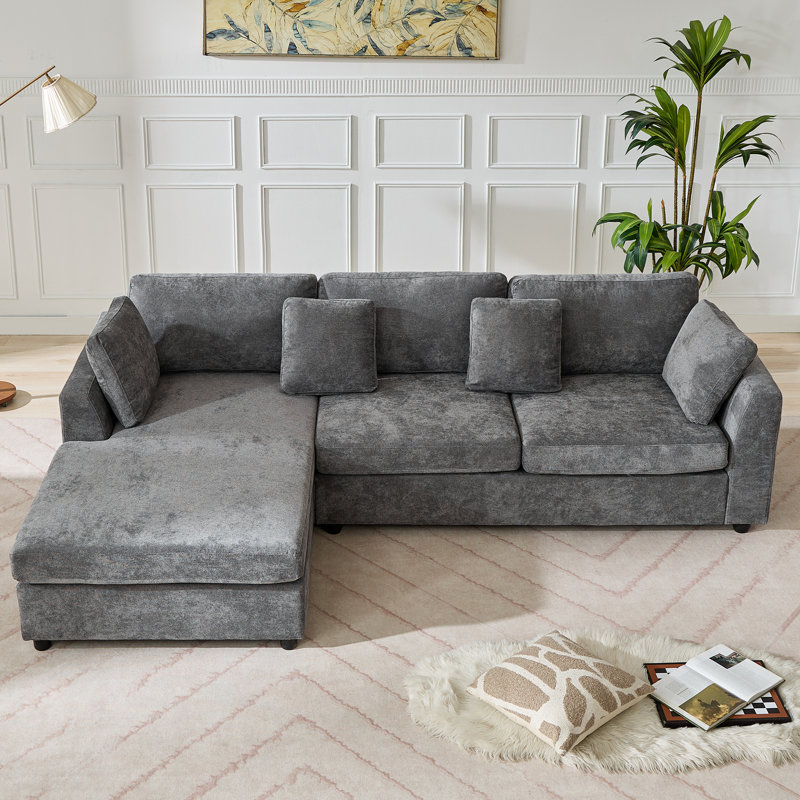 Wauseon 108.7" W Upholstered Sofa with Convertible Chaise, Gray Polyester Blend