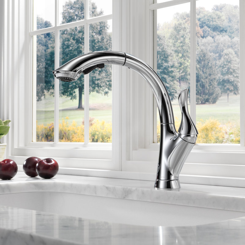 Linden Pull Out Touch Single Handle Kitchen Faucet with Accessories, Chrome