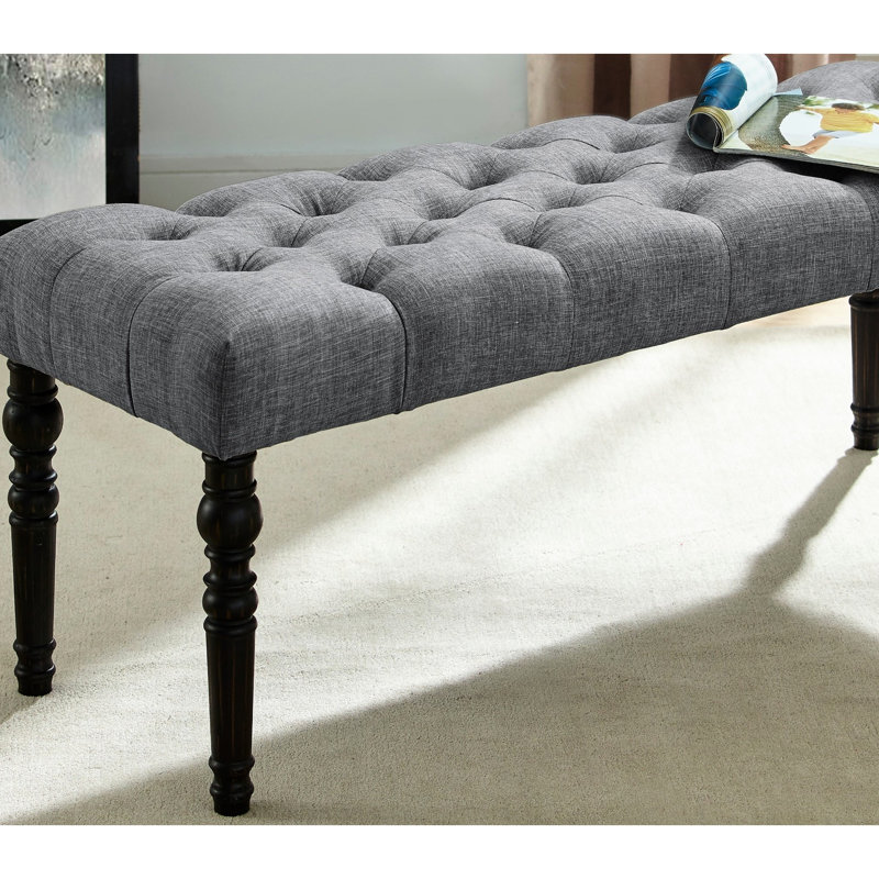 Banc de salle à manger à pieds tournés gris - structure en bois massif et siège en tissu, l 48 po x P 16 po H 19,5 po, assemblage requis avec pieds