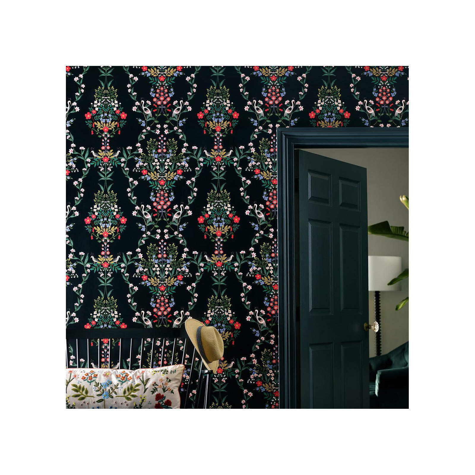 Luxembourg 20' L x 27" W Peel and Stick Wallpaper Roll, Black