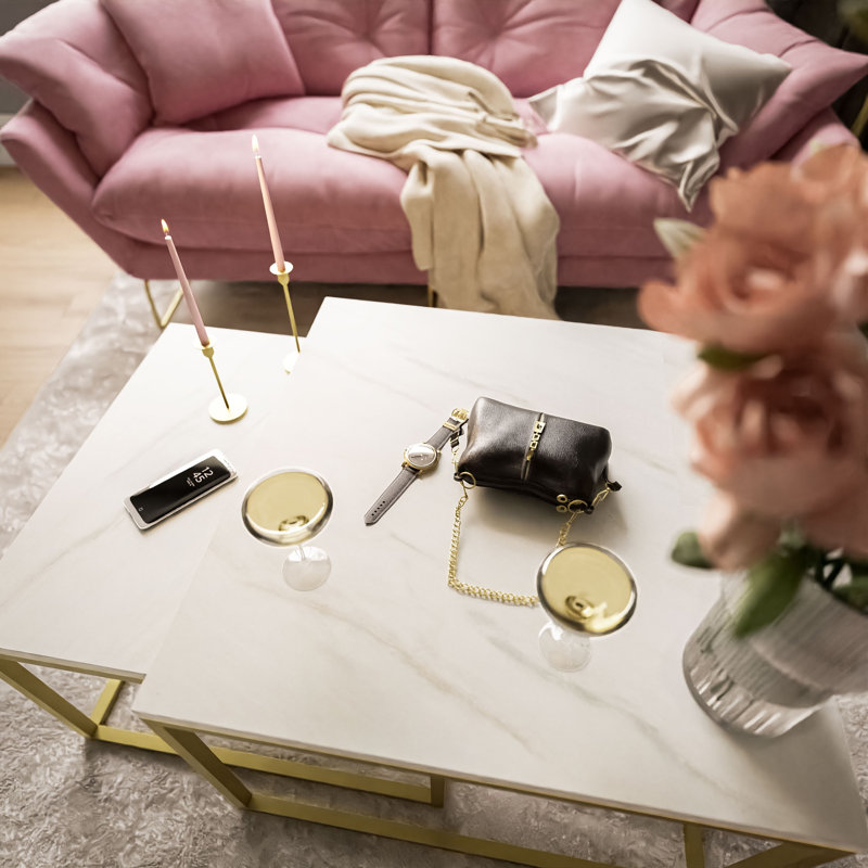 2-piece coffee table set Ahlers, 46cm H x 70cm L x 70cm W, White/Yellow