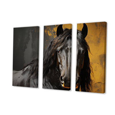 Cheval jaune, élégance audacieuse sur toile, 3 pièces