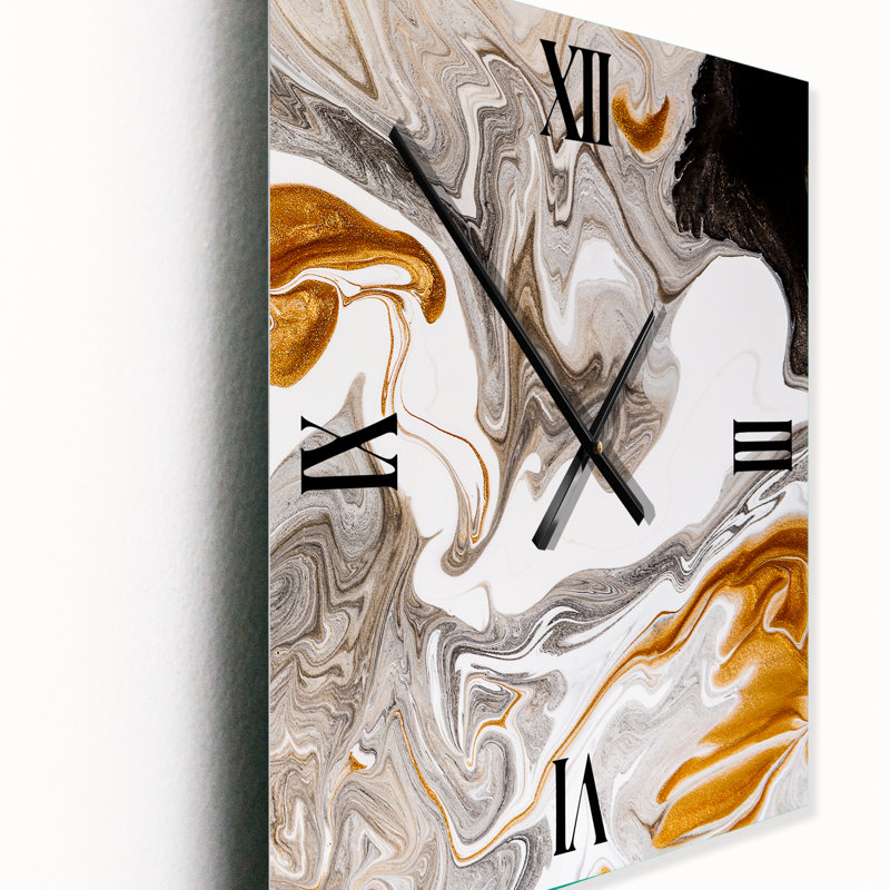 Black And White Liquid Marble Waves III - Abstract Metal Wall Clock, Small