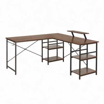 Bureau en L avec tablettes de rangement