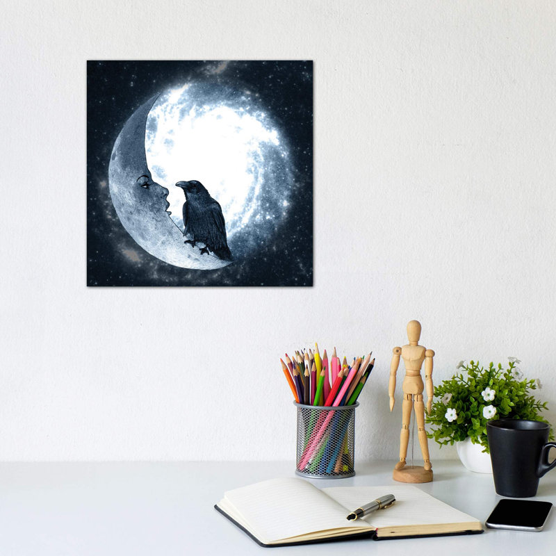 The Crow and Its Moon by Barruf - Wrapped Canvas Graphic Art Print, 30.48 cm H x 30.48 cm W