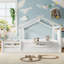 Lit double pour enfant avec toit, garde-corps, plateau et panneau intégrés, conception enfantine, blanc-1330657358-1330657345
