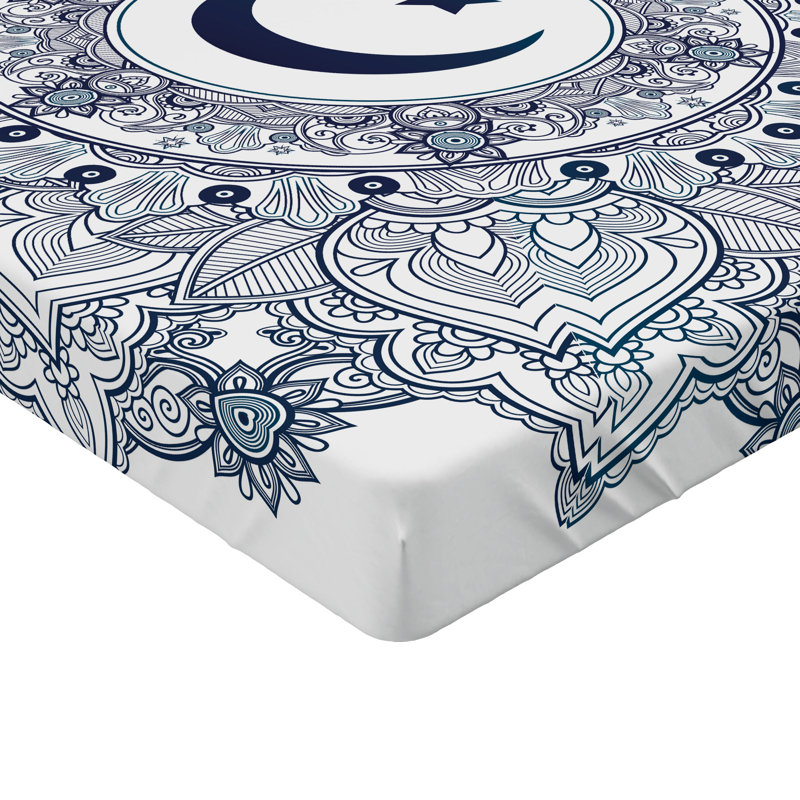 Drap-housse orange Ambesonne, Bleu foncé / blanc / bleu sarcelle oriental, Drap-housse pour lit simple TG
