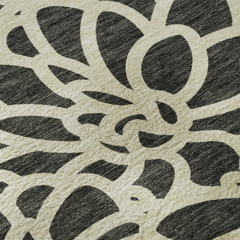 Premium Machine Washable Mayfield AMF2412 Floral Rug, 2'6" x 3'10", Black