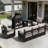 Abdullah 5-Piece Outdoor Aluminum Patio Conversation Set with Fire Pit,Gas Cylinder Rack,Swivel Chairs,Sofa and Beige Cushions-917350223