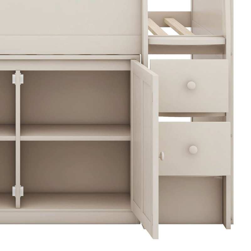 Lit mezzanine simple en bois avec bureau, base de lit peu encombrante avec armoires et tiroirs pour appartement de chambre à coucher