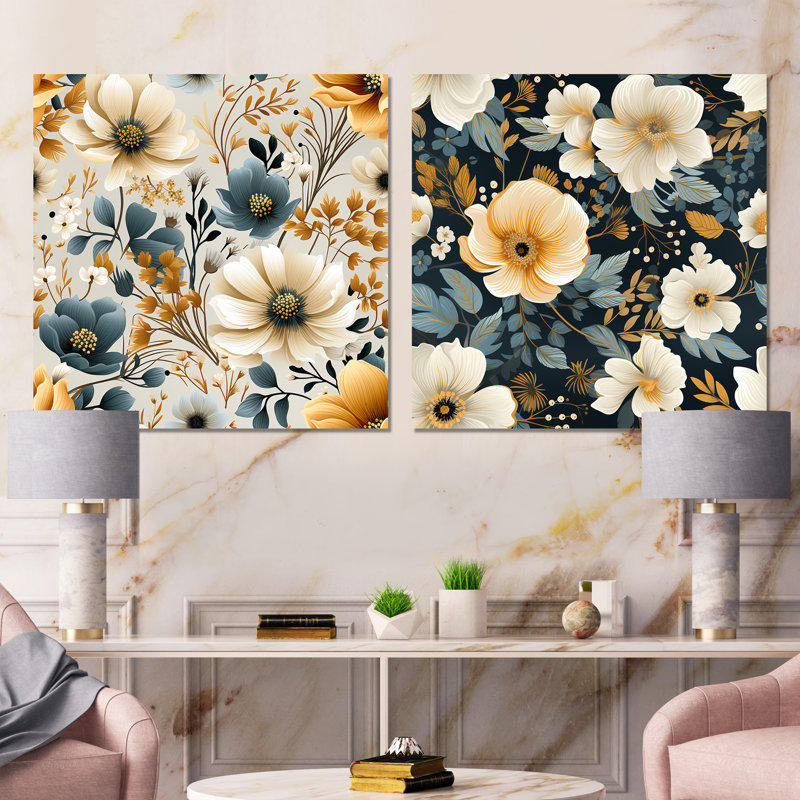 Riendeau - Ensemble de 2 carrés muraux floraux en métal, H 29 po x l 58 po