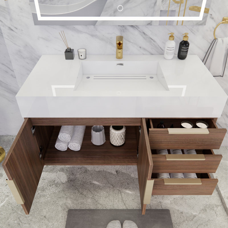 Ensemble de meuble-lavabo simple mural 42 po Glasgow, Palissandre, Blanc