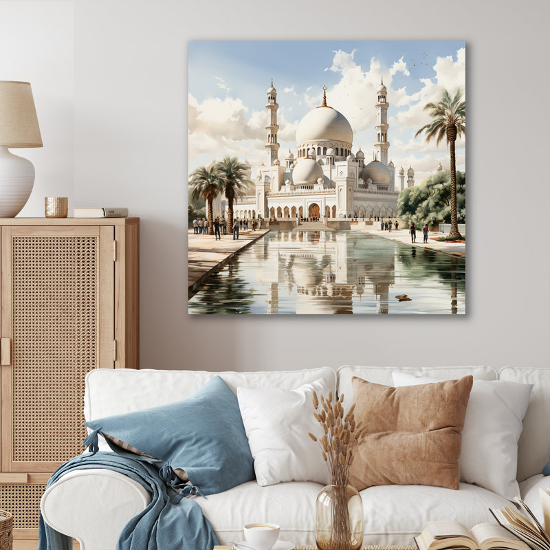 «White Elegance Sheik Zayed Mosque II» - art mural blanc, Toile tendue, H 16 po x l 16 po x P 1 po