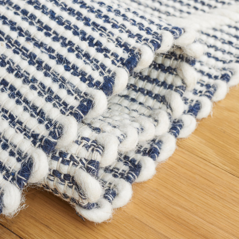 Jacques Hand Woven Wool/Cotton Geometric Rug in Ivory/Navy, Square 6'