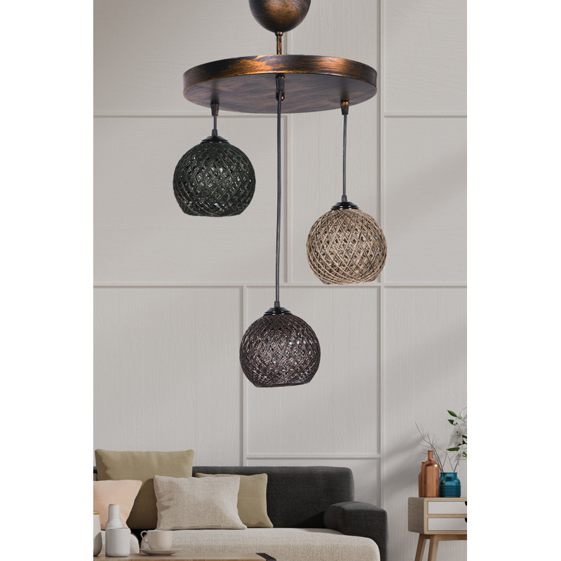 Luminaire suspendu en forme de globe à 3 lumières Enon, Anthracite / noir / brun, Bronze