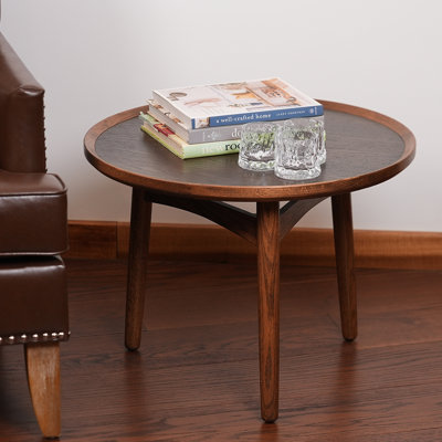 24" Round Coffee Table Oak Wood