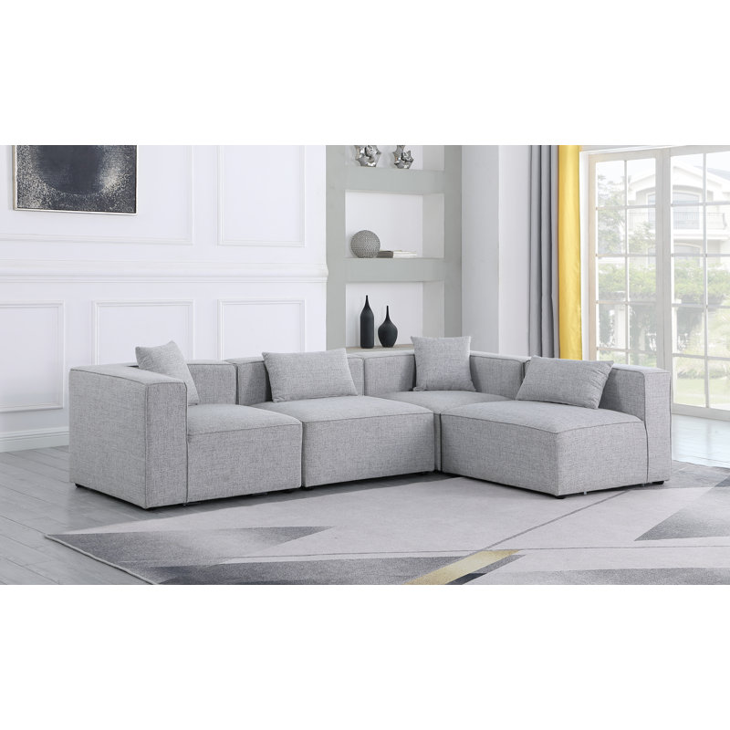 Lavitta Upholstered L-Shaped Sectional Reversible, Grey Linen Textured Fabric