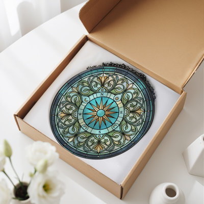Panneau de vitrail Compass Rose, H 12 po